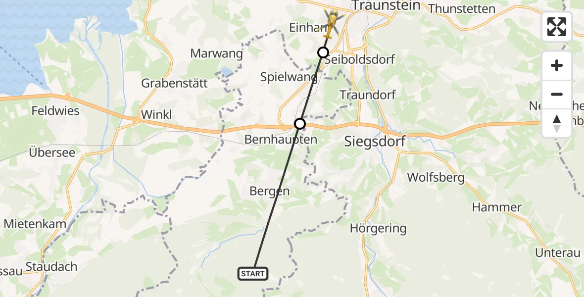 Flugroute Rettungshubschrauber Bergen - Traunstein, 28 Juli 2026, 11:27