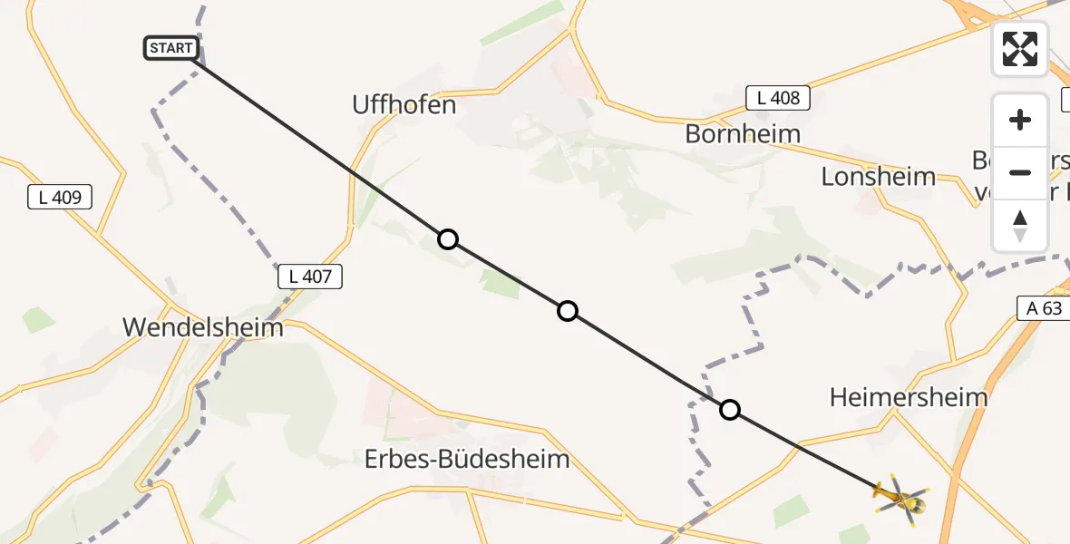 Flugroute Ambulanzhubschrauber Eckelsheim - Alzey, 28 Juli 2026, 11:28