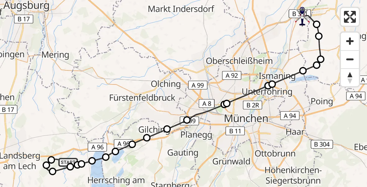Flugroute Polizeihubschrauber Windach - München Flughafen, 28 Juli 2026, 11:29