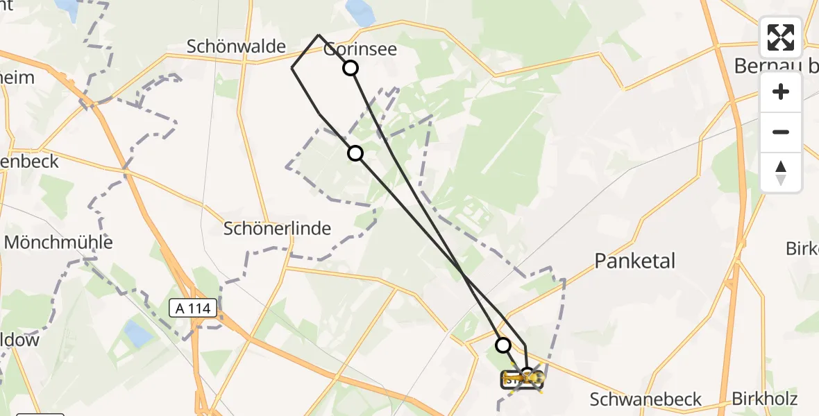 Flugroute Rettungshubschrauber Helios Clinic Berlin-Buch - Helios Clinic Berlin-Buch, 28 Juli 2026, 11:29