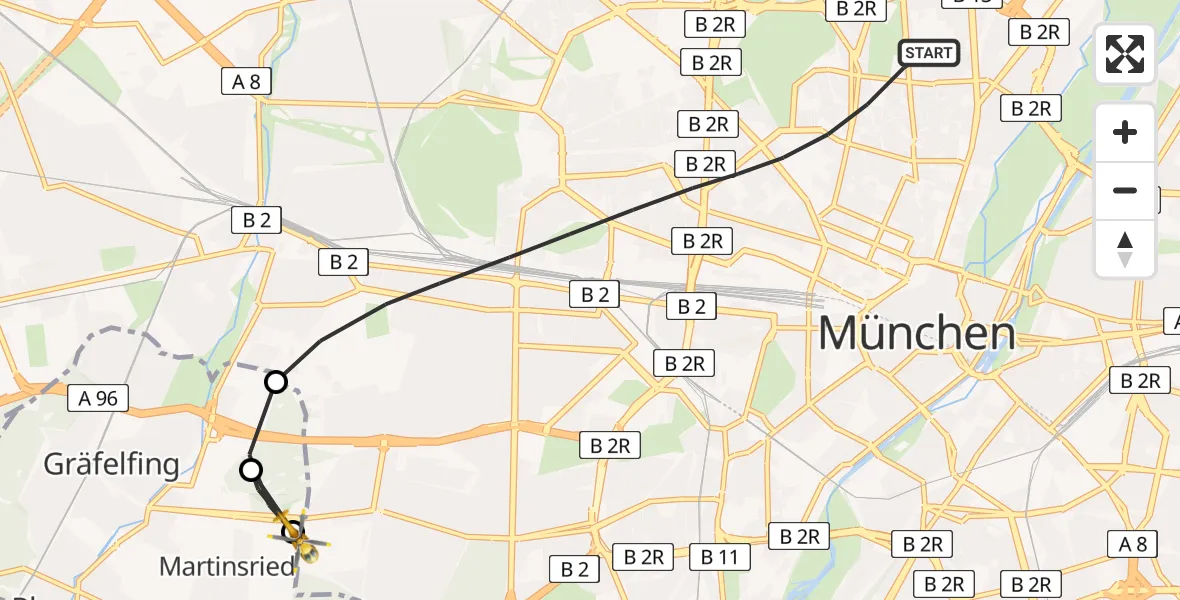 Flugroute Rettungshubschrauber München - DRF Air Rescue München Hubschrauberlandeplatz, 28 Juli 2026, 11:30