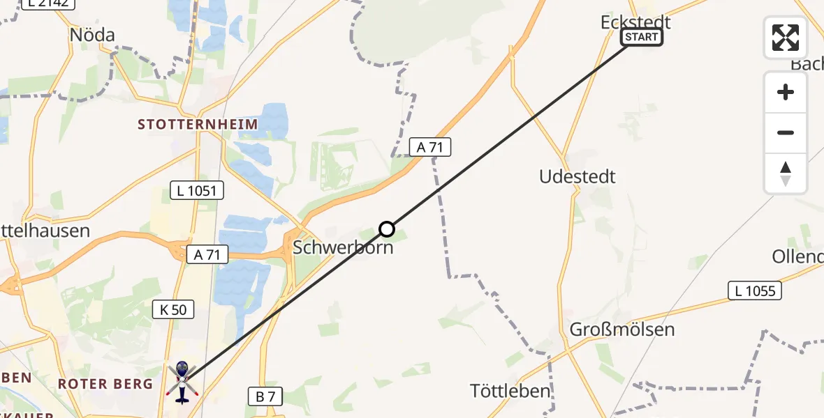 Flugroute Polizeihubschrauber Eckstedt - Erfurt, 28 Juli 2026, 11:31