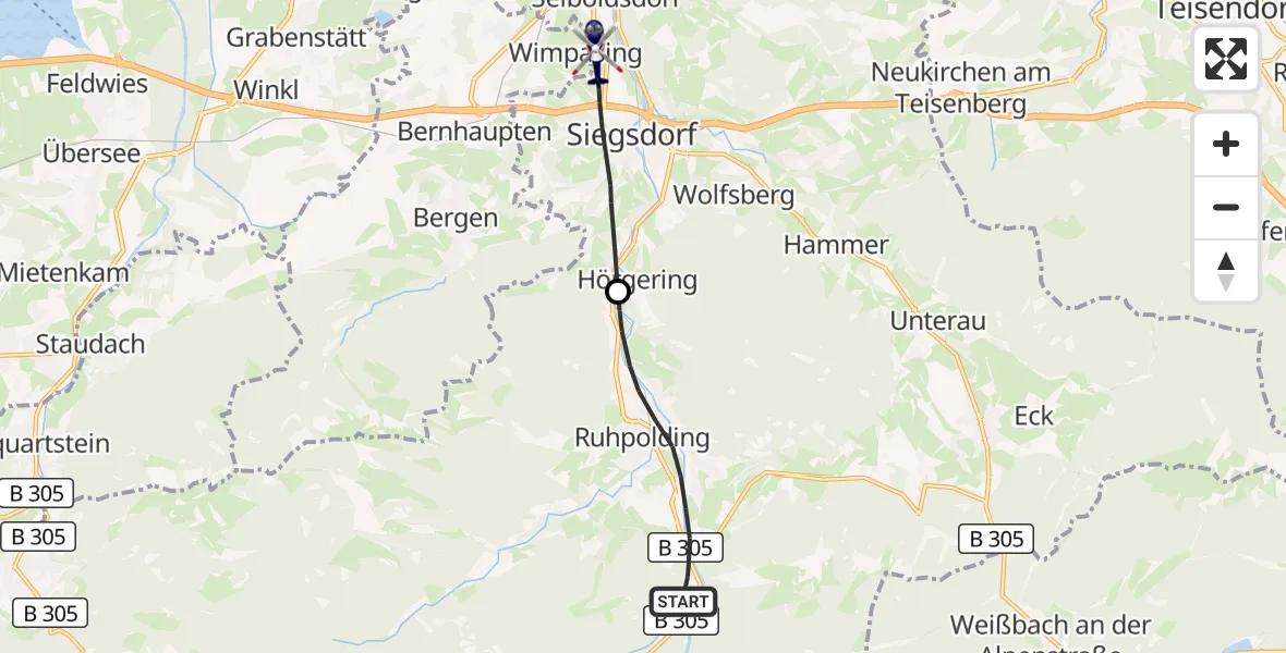 Flugroute Polizeihubschrauber Ruhpolding - Siegsdorf, 28 Juli 2026, 11:41