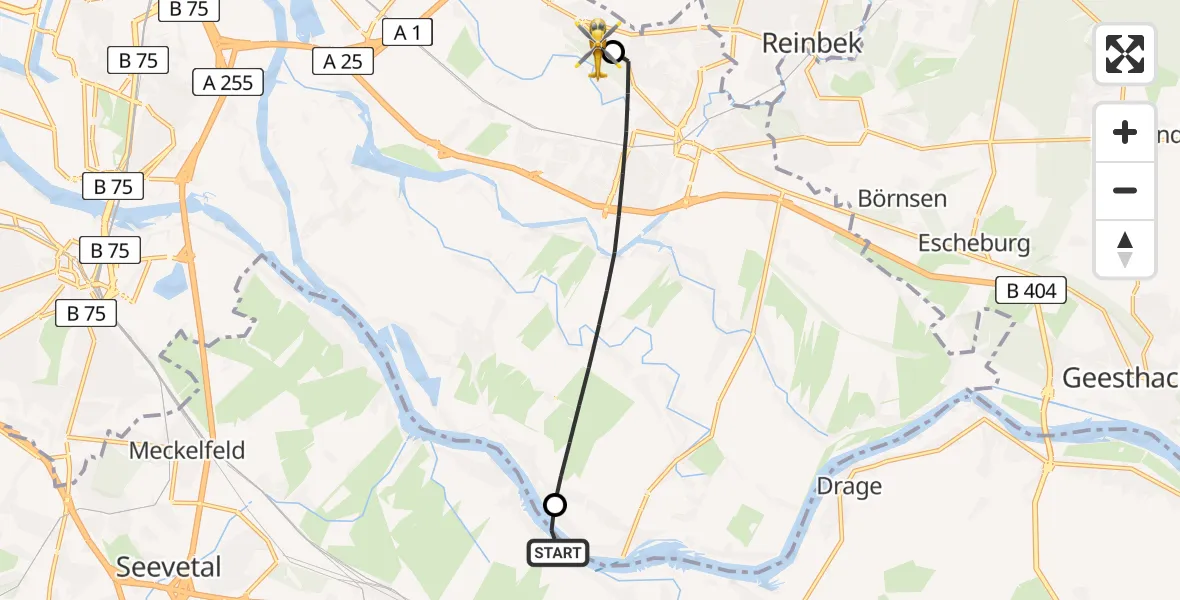 Flugroute Ambulanzhubschrauber Winsen (Luhe) - Christoph Hansa ADAC Hubschrauberlandeplatz, 28 Juli 2026, 11:42