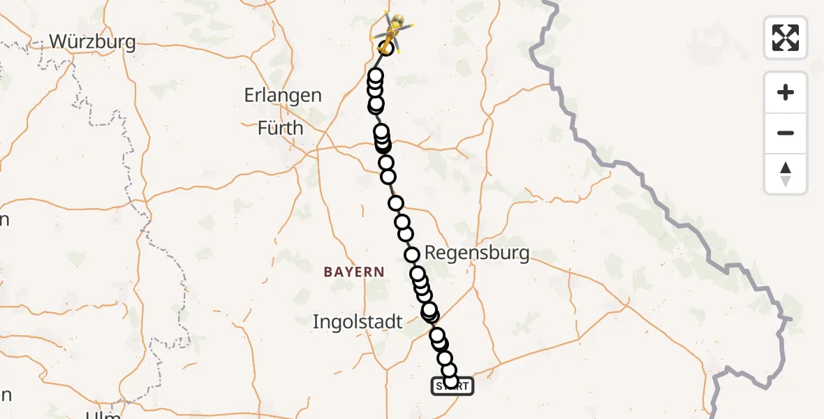 Flugroute Rettungshubschrauber Wang - Schnabelwaid, 28 Juli 2026, 11:49