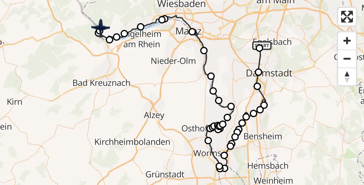 Flugroute Polizeiflugzeug Erzhausen - Rüdesheim am Rhein, 28 Juli 2026, 11:52