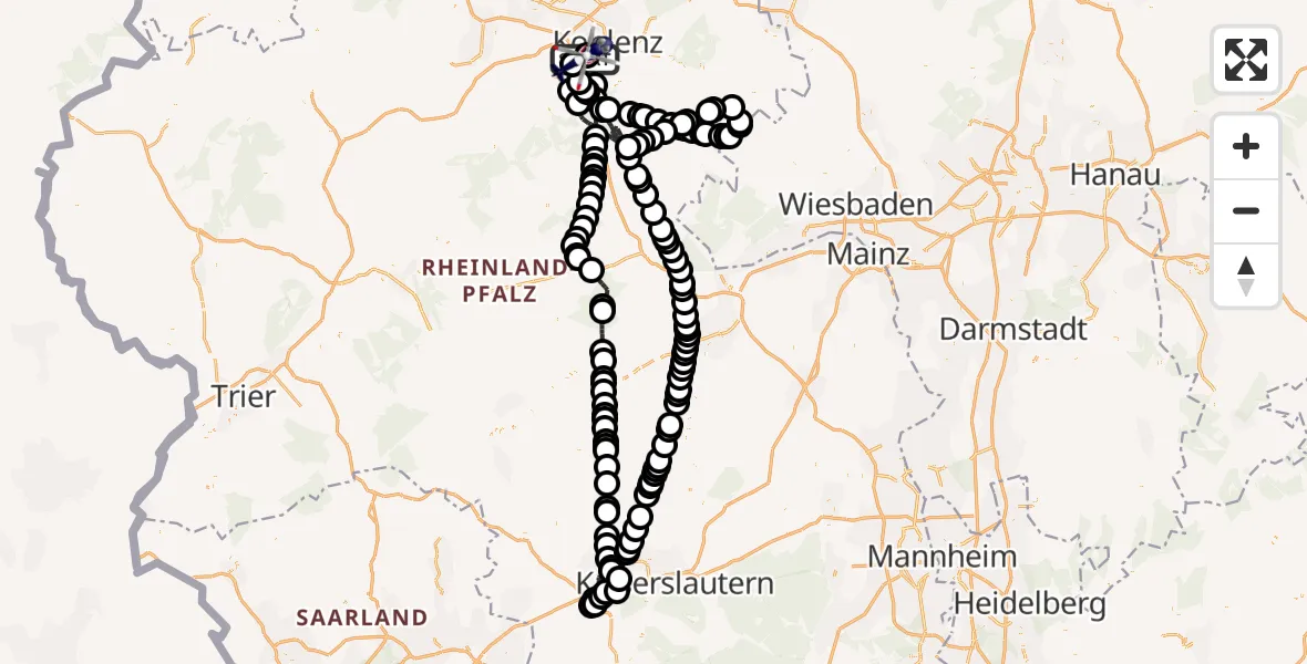 Flugroute Polizeihubschrauber Koblenz-Winningen Flugplatz - Koblenz-Winningen Flugplatz, 28 Juli 2026, 11:55