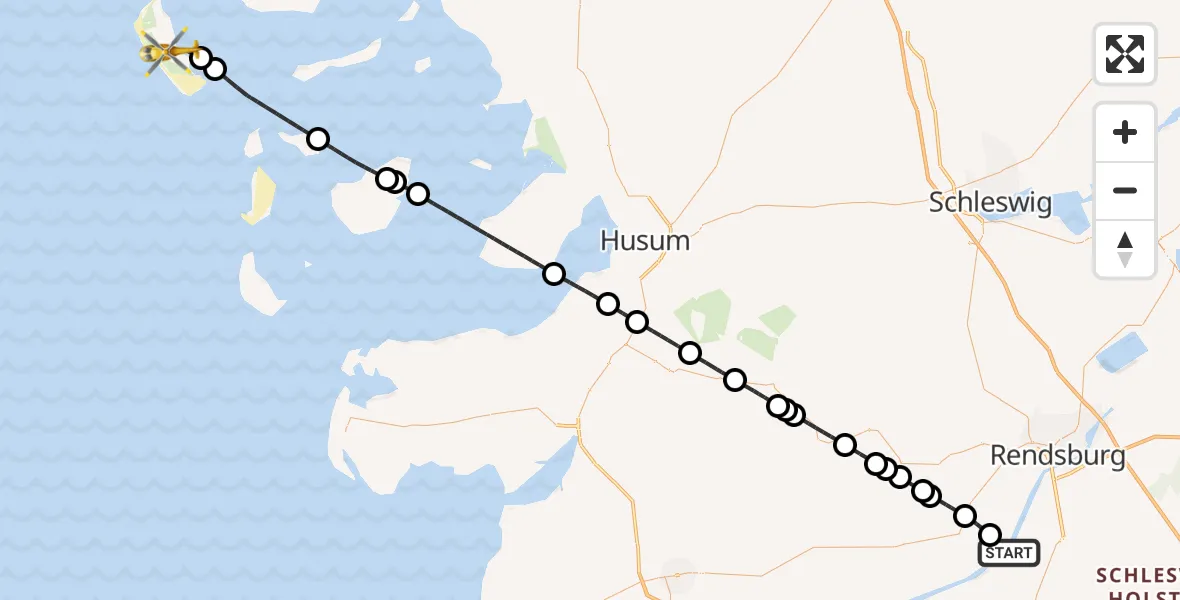 Flugroute Ambulanzhubschrauber Hörsten - Nebel, 28 Juli 2026, 12:01
