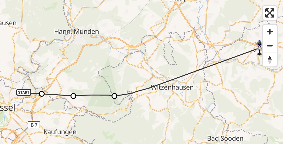 Flugroute Polizeihubschrauber Kassel - Burgwalde, 28 Juli 2026, 12:01