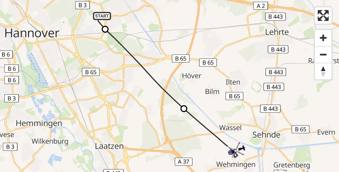 Flugroute Polizeihubschrauber Hannover Luftrettung Hubschrauberlandeplatz (Christoph 4) - Sehnde, 28 Juli 2026, 12:07