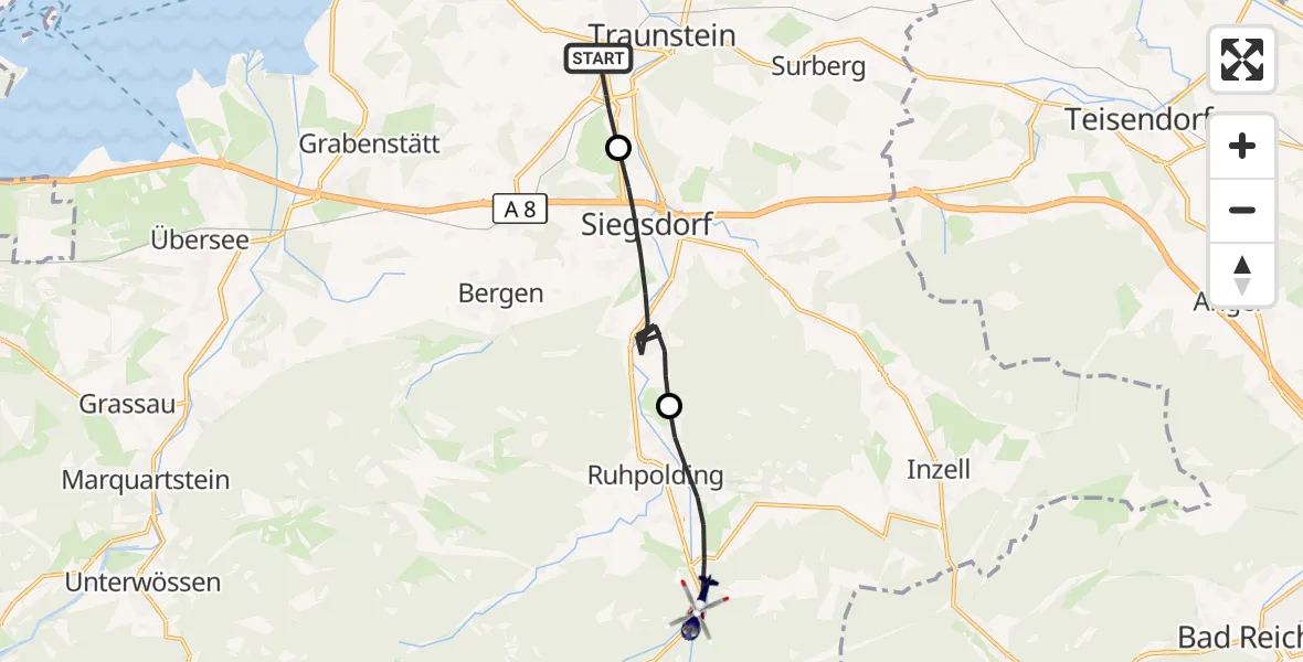 Flugroute Polizeihubschrauber Traunstein - Ruhpolding, 28 Juli 2026, 12:15