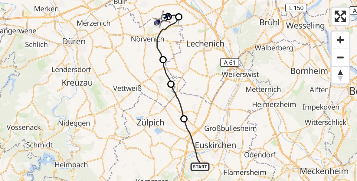 Flugroute Polizeihubschrauber Euskirchen - Militärflugplatz Nörvenich, 28 Juli 2026, 12:17