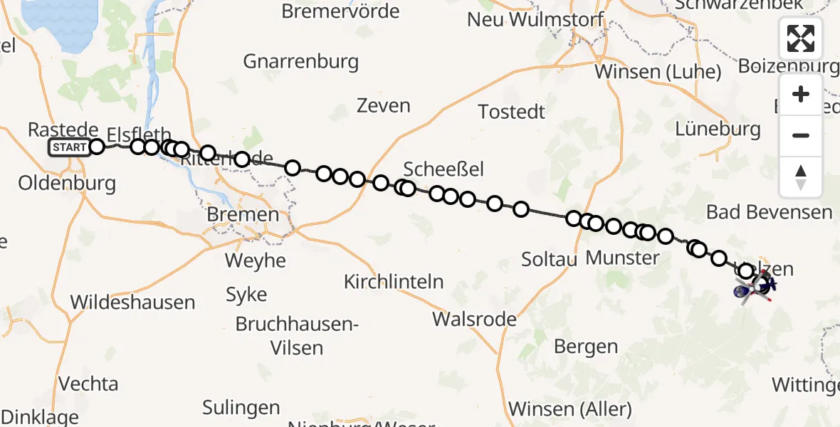Flugroute Polizeihubschrauber Rastede - Uelzen, 28 Juli 2026, 12:19