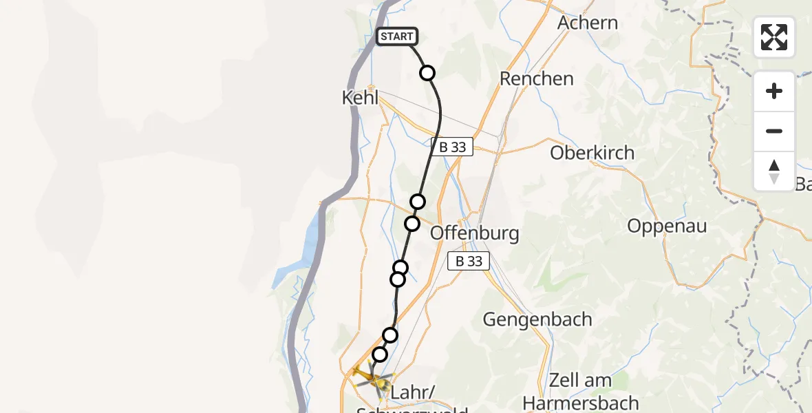 Flugroute Rettungshubschrauber Kehl - Lahr Flughafen, 28 Juli 2026, 12:19