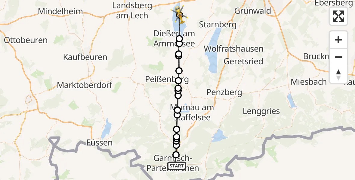 Flugroute Rettungshubschrauber Garmisch-Partenkirchen - Herrsching a.Ammersee, 28 Juli 2026, 12:24