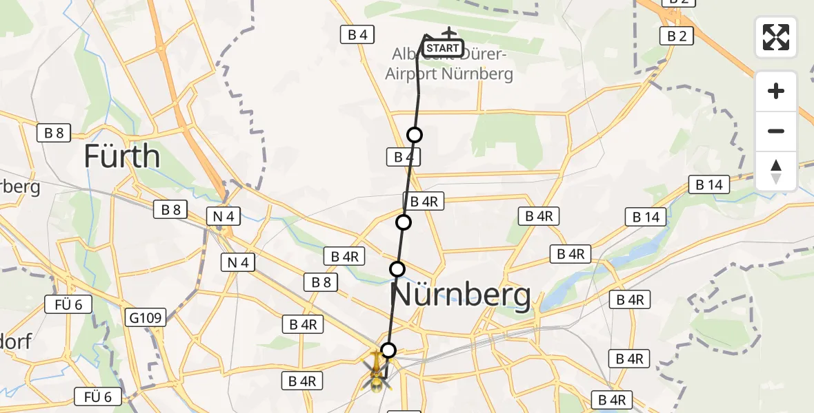Flugroute Ambulanzhubschrauber Flughafen Nuremberg - Nürnberg, 28 Juli 2026, 12:28
