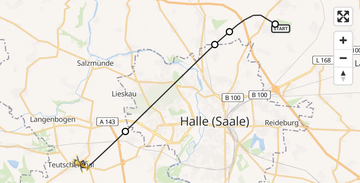 Flugroute Rettungshubschrauber Halle-Oppin Flugplatz - Teutschenthal, 28 Juli 2026, 12:29