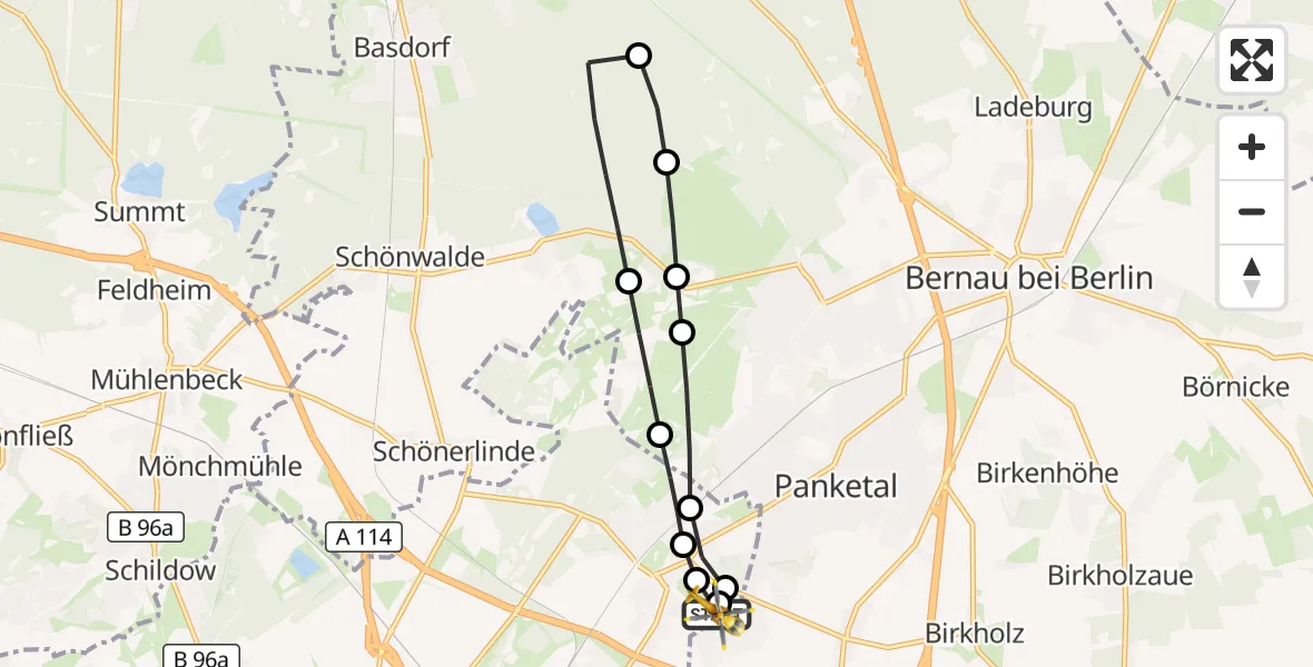 Flugroute Rettungshubschrauber Helios Clinic Berlin-Buch - Helios Clinic Berlin-Buch, 28 Juli 2026, 12:29