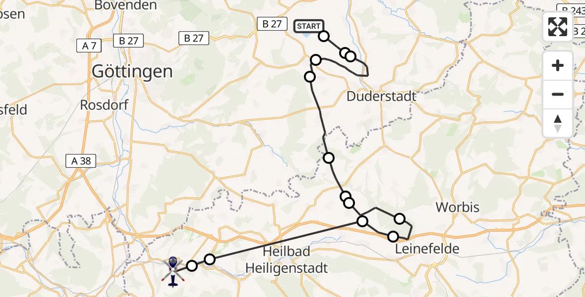 Flugroute Polizeihubschrauber Seeburg - Arenshausen, 28 Juli 2026, 12:29