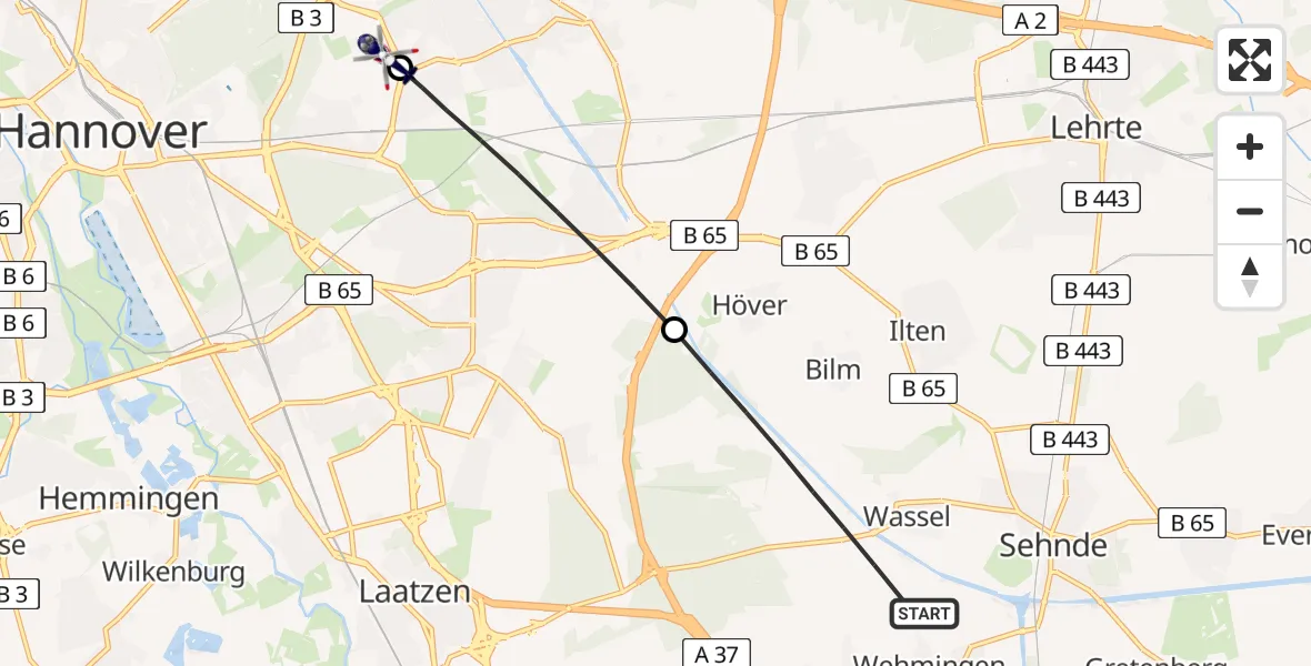 Flugroute Polizeihubschrauber Sehnde - Hannover Luftrettung Hubschrauberlandeplatz (Christoph 4), 28 Juli 2026, 12:30