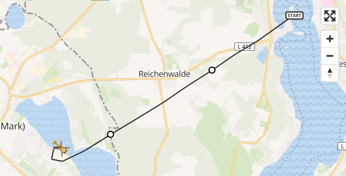 Flugroute Rettungshubschrauber Bad Saarow - Storkow (Mark), 28 Juli 2026, 12:40