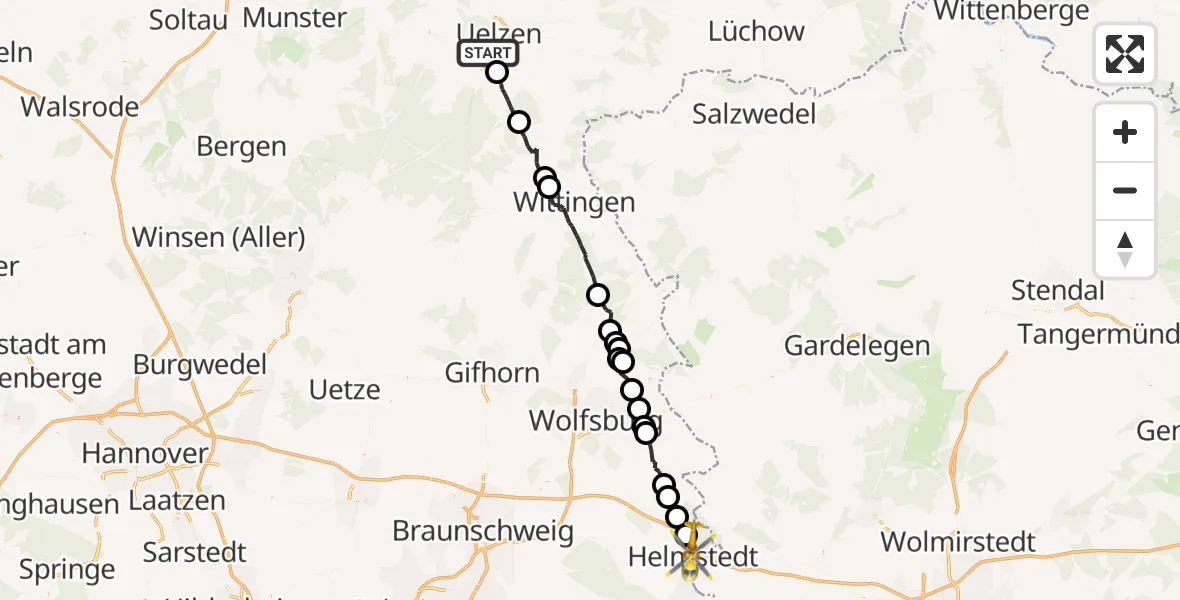 Flugroute Rettungshubschrauber Uelzen - Helmstedt, 28 Juli 2026, 12:42