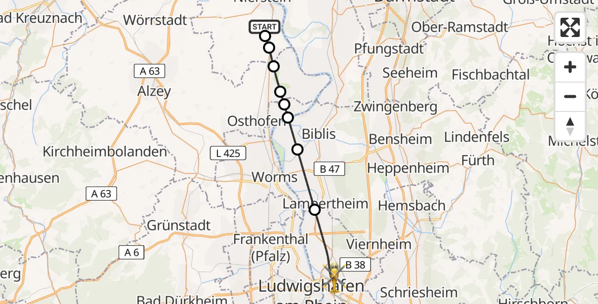 Flugroute Rettungshubschrauber Dienheim - Mannheim, 28 Juli 2026, 12:44