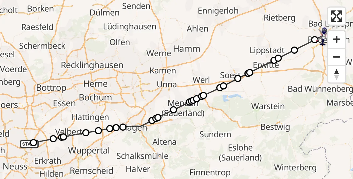 Flugroute Polizeihubschrauber Düsseldorf Flughafen - Paderborn, 28 Juli 2026, 12:44