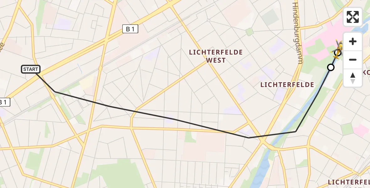 Flugroute Rettungshubschrauber Berlin - Charité Clinic Benjamin Franklin Campus, 28 Juli 2026, 12:49