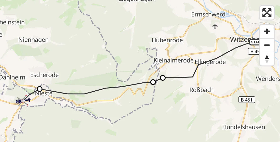Flugroute Polizeihubschrauber Witzenhausen - Nieste, 28 Juli 2026, 12:51