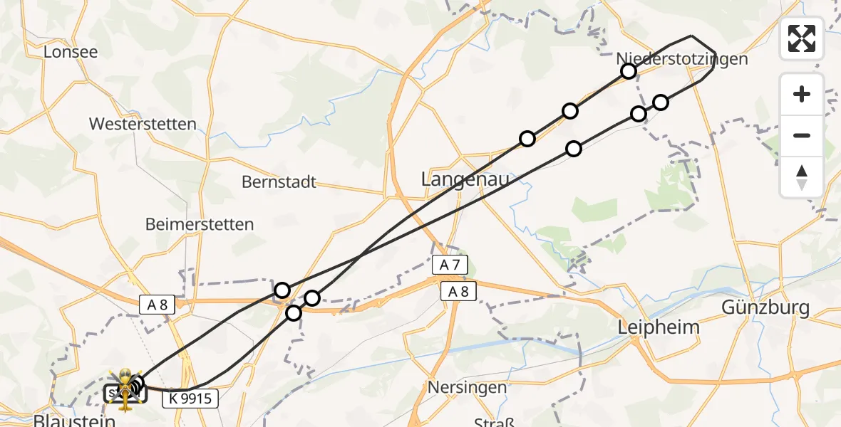 Flugroute Rettungshubschrauber Ulm Military Hospital Emergency - ADAC Air Rescue Station Ulm (Christoph 22), 28 Juli 2026, 12:58