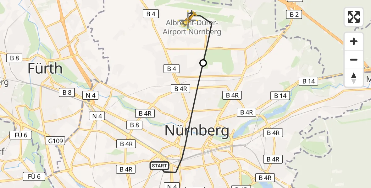Flugroute Ambulanzhubschrauber Nürnberg - Flughafen Nuremberg, 28 Juli 2026, 13:03