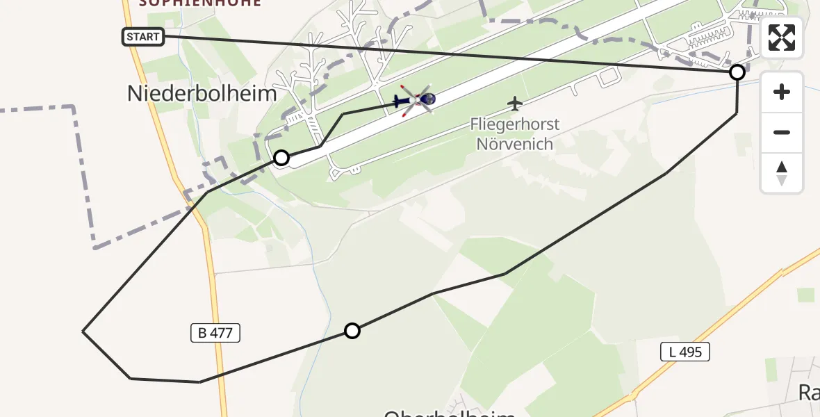 Flugroute Polizeihubschrauber Kerpen - Militärflugplatz Nörvenich, 28 Juli 2026, 13:04