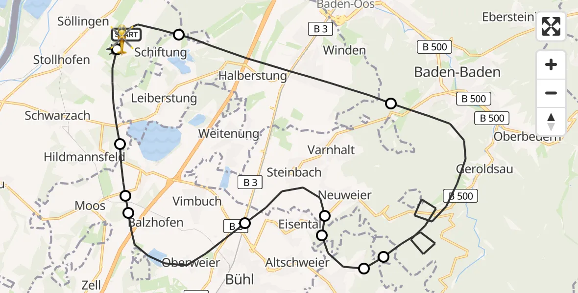 Flugroute Rettungshubschrauber Karlsruhe Baden-Baden Flughafen - Karlsruhe Baden-Baden Flughafen, 28 Juli 2026, 13:08