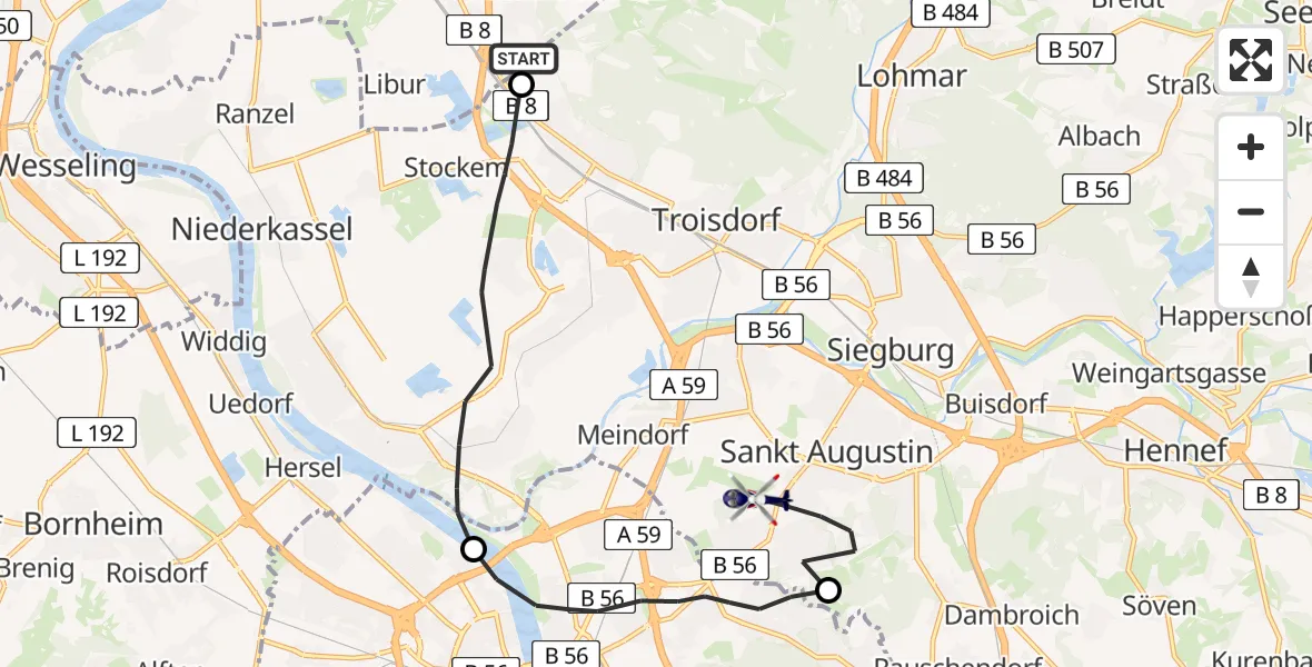 Flugroute Polizeihubschrauber Köln - Sankt Augustin, 28 Juli 2026, 13:13