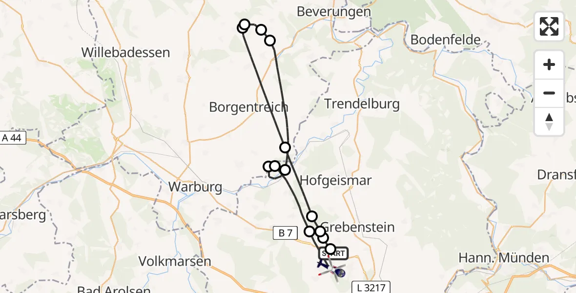 Flugroute Polizeihubschrauber Kassel Flughafen - Calden, 28 Juli 2026, 13:21