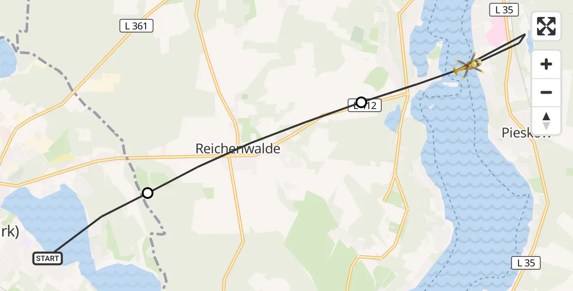 Flugroute Rettungshubschrauber Storkow (Mark) - Bad Saarow, 28 Juli 2026, 13:23