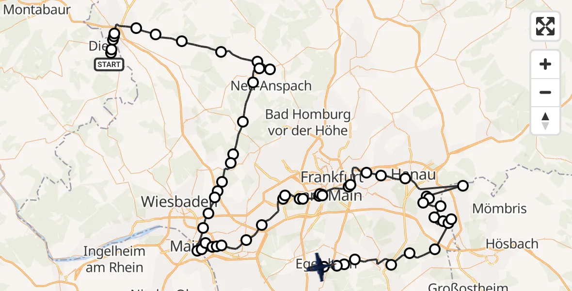 Flugroute Polizeiflugzeug Flacht - Flughafen Frankfurt-Egelsbach, 28 Juli 2026, 13:27