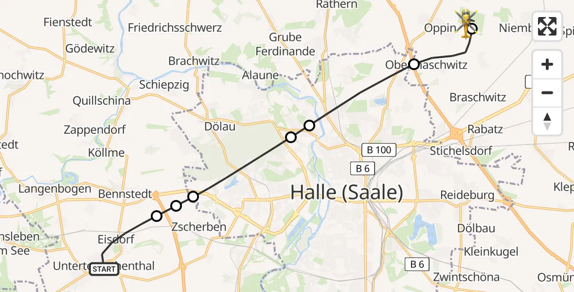 Flugroute Rettungshubschrauber Teutschenthal - Halle-Oppin Flugplatz, 28 Juli 2026, 13:31