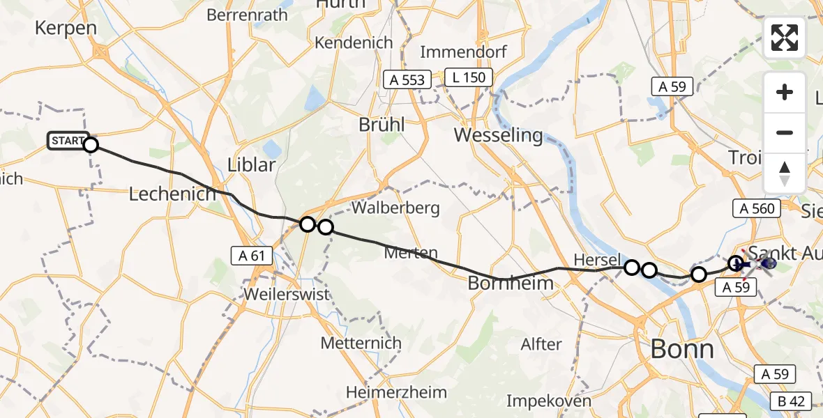 Flugroute Polizeihubschrauber Nörvenich - Sankt Augustin, 28 Juli 2026, 13:33