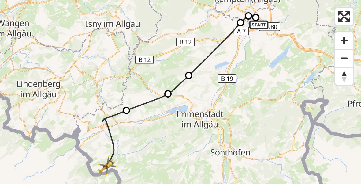 Flugroute Rettungshubschrauber Kempten-Durach Flugplatz - Oberstaufen, 28 Juli 2026, 13:34