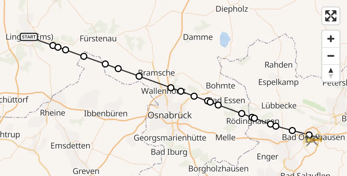 Flugroute Rettungshubschrauber Lingen (Ems) - Bad Oeynhausen, 28 Juli 2026, 13:34
