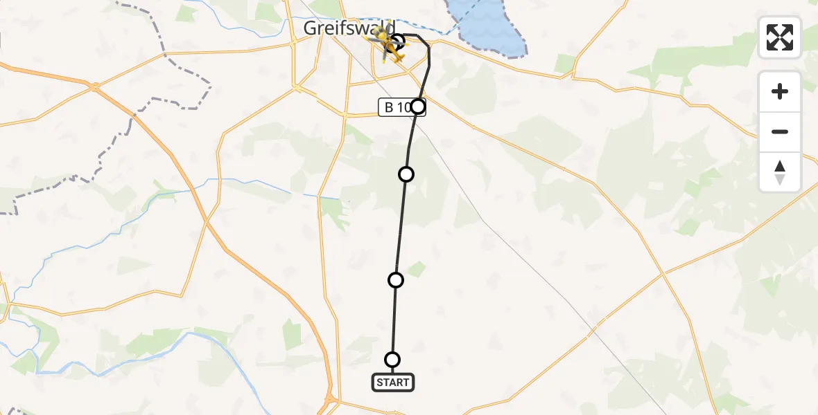 Flugroute Rettungshubschrauber Bandelin - Greifswald Hospital, 28 Juli 2026, 13:35