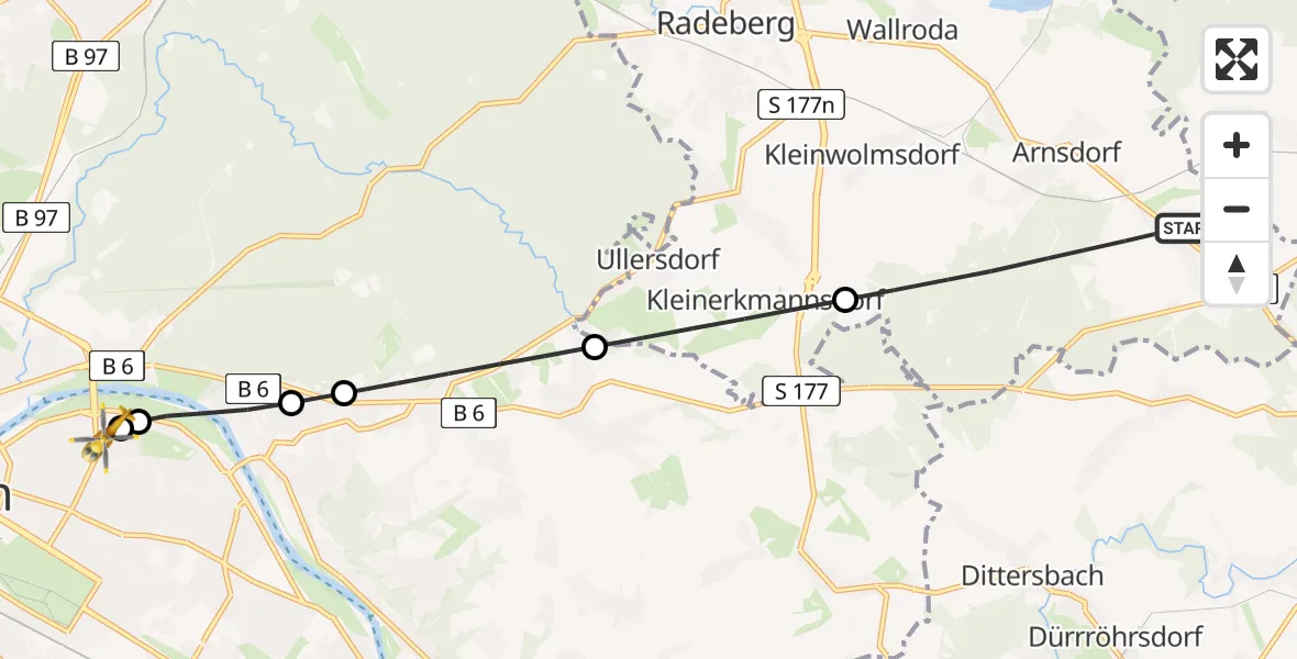 Flugroute Rettungshubschrauber Arnsdorf - Dresden University Hospital, 28 Juli 2026, 13:36