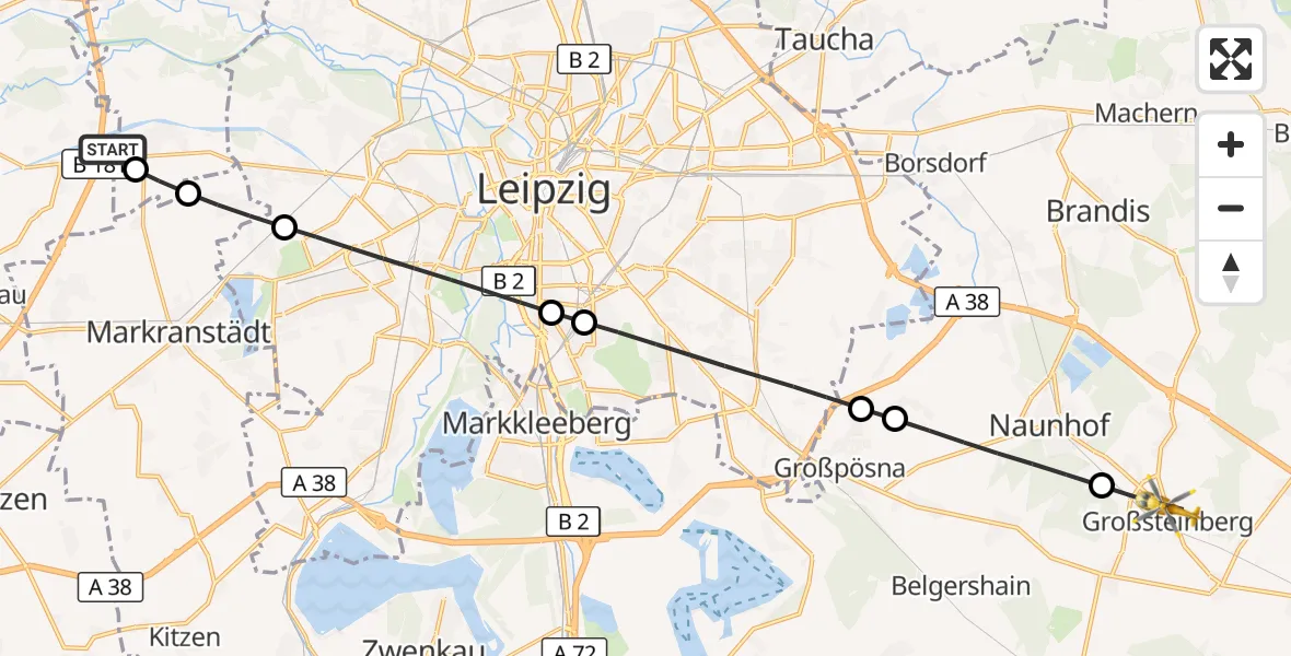 Flugroute Rettungshubschrauber ADAC Air Rescue Station Leipzig/Schkeuditz-Dölzig Hubschrauberlandeplatz (Christoph 61) - Parthenstein, 28 Juli 2026, 13:38