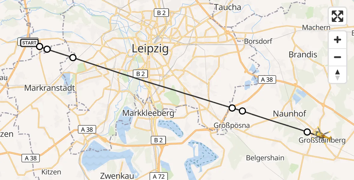 Flugroute Rettungshubschrauber Leuna - Parthenstein, 28 Juli 2026, 13:39