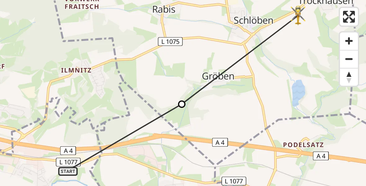 Flugroute Rettungshubschrauber Zöllnitz - Schlöben, 28 Juli 2026, 13:44