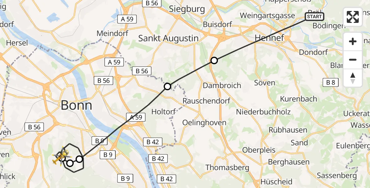 Flugroute Rettungshubschrauber Hennef (Sieg) - Bonn, 28 Juli 2026, 13:50