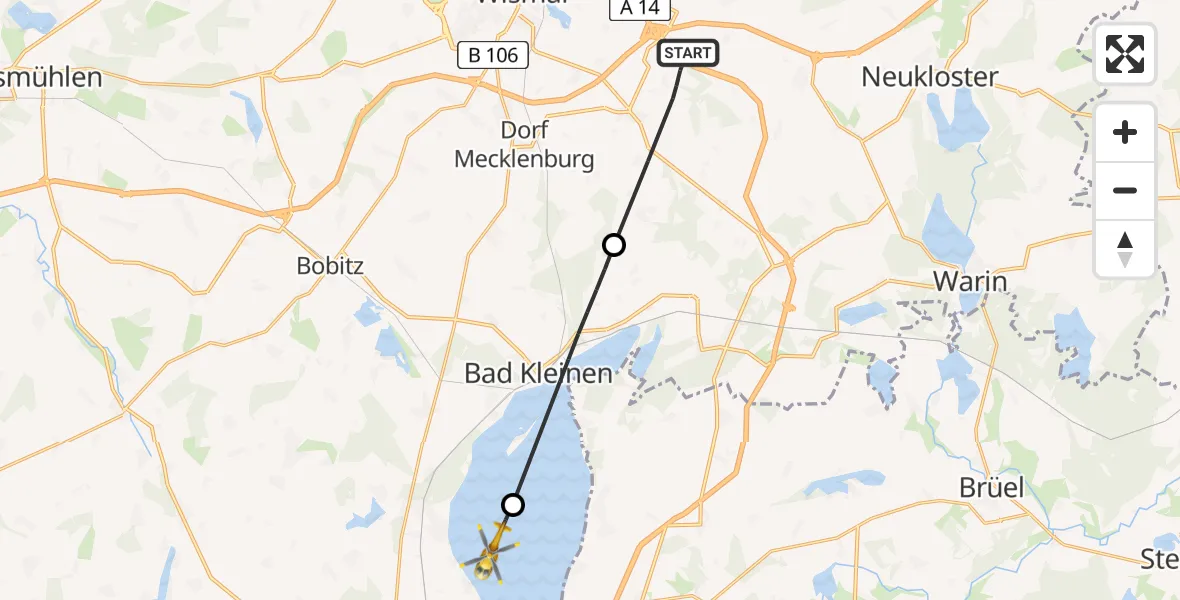 Flugroute Rettungshubschrauber Lübow - Lübstorf, 28 Juli 2026, 14:12