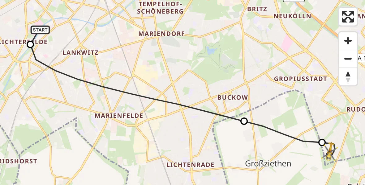 Flugroute Rettungshubschrauber Charité Clinic Benjamin Franklin Campus - Berlin, 28 Juli 2026, 14:13